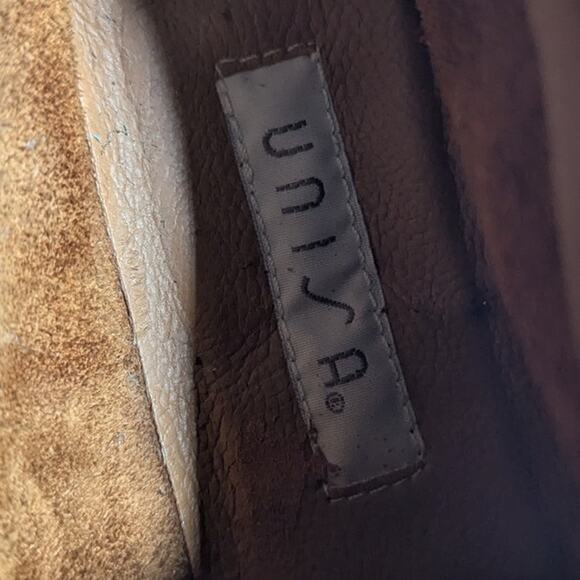 Vtg 1990s Unisa Tan Nubuck Leather Pointed Toe Lace Up Moccasin Ankle Boots 6.5 - Picture 4 of 6